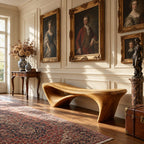 Flared Leg Organic Sculptural Bench, Modern Solid Wood Entryway and Bedroom Bench with Hollow Arch