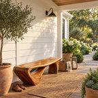 Flared Leg Organic Sculptural Bench, Modern Solid Wood Entryway and Bedroom Bench with Hollow Arch
