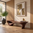 Flared Leg Organic Sculptural Bench, Modern Solid Wood Entryway and Bedroom Bench with Hollow Arch