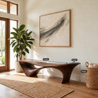 Flared Leg Organic Sculptural Bench, Modern Solid Wood Entryway and Bedroom Bench with Hollow Arch