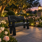 Rippled Crest Backrest Bench, Rustic Solid Wood Garden and Entryway Bench with Carved Wave Back