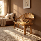 Scallop Shell Back Bench with Branch Arms, Carved Solid Wood Entryway and Hallway Bench