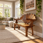 Scallop Shell Back Bench with Branch Arms, Carved Solid Wood Entryway and Hallway Bench