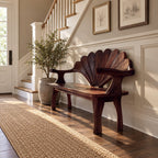 Scallop Shell Back Bench with Branch Arms, Carved Solid Wood Entryway and Hallway Bench