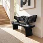 Wave Cut Slab Backrest Bench, Natural Live Edge Solid Wood Entryway Bench on Thick Slab Legs