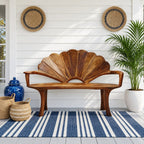 Sunrise Arch Fan Back Bench, Carved Solid Wood Garden and Entry Bench with Sweeping Arms