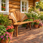 Sunrise Arch Fan Back Bench, Carved Solid Wood Garden and Entry Bench with Sweeping Arms