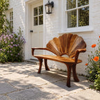 Sunrise Arch Fan Back Bench, Carved Solid Wood Garden and Entry Bench with Sweeping Arms