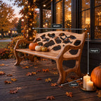 Pierced Panel Backrest Armed Bench, Solid Wood Porch and Patio Bench with Open Curved Arm Frames