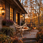 Raised Wing Openwork Bench, Carved Solid Wood Garden Bench with Tall Pointed Backrest and Curved Arms