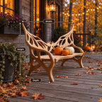 Raised Wing Openwork Bench, Carved Solid Wood Garden Bench with Tall Pointed Backrest and Curved Arms