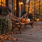 Raised Wing Openwork Bench, Carved Solid Wood Garden Bench with Tall Pointed Backrest and Curved Arms