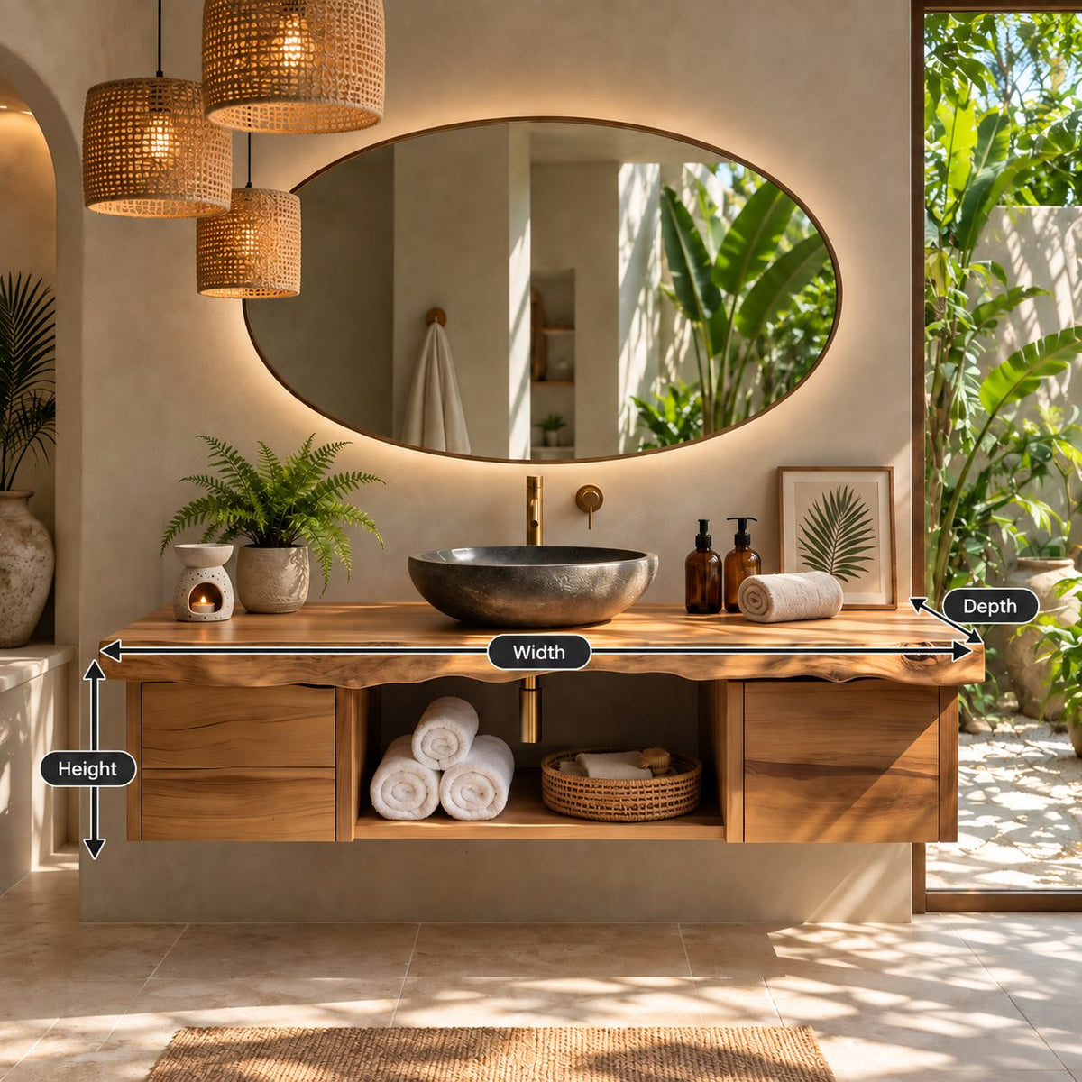 Organic Floating Bathroom Vanity With Live Edge Top And Storage Drawers
