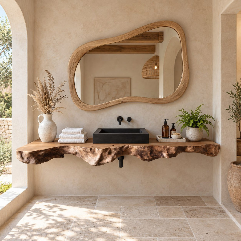 Rustic Root Burl Floating Vanity Slab With Natural Edge For Bathroom