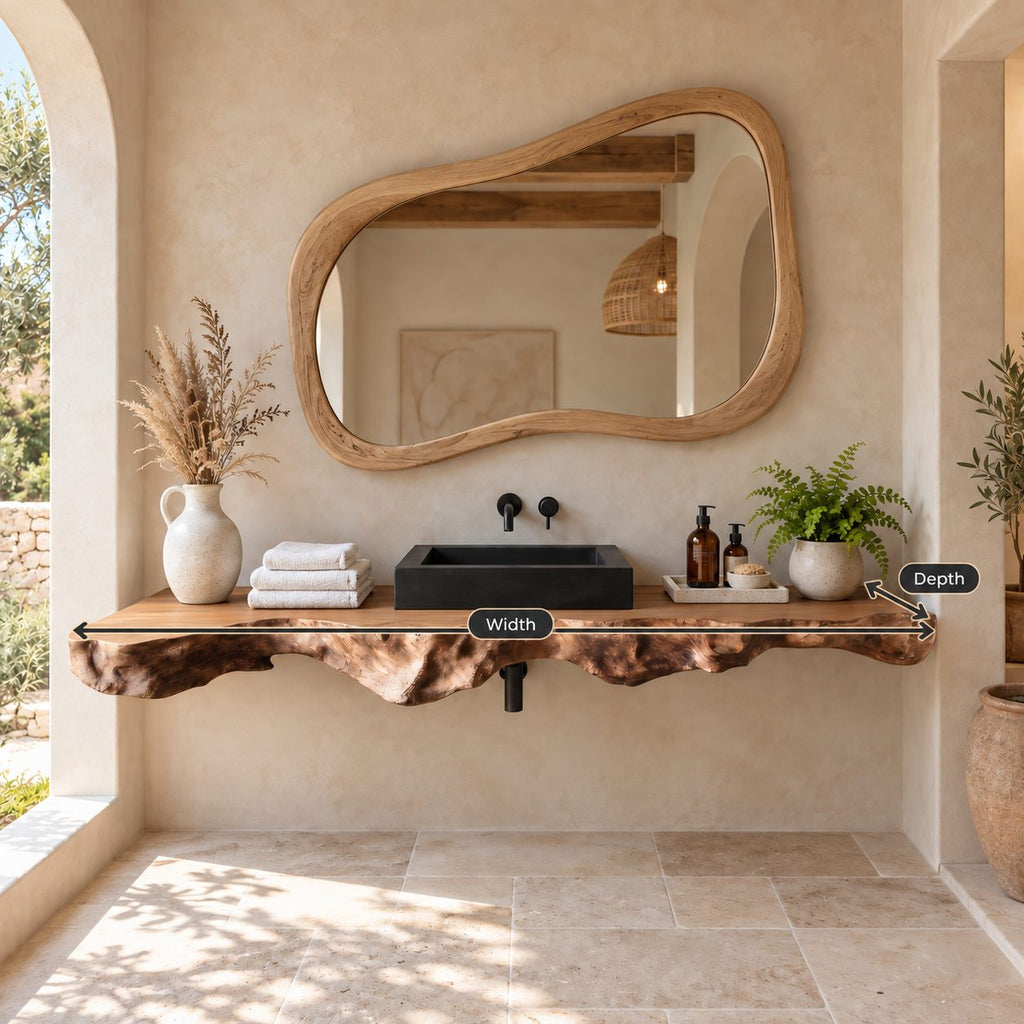 Rustic Root Burl Floating Vanity Slab With Natural Edge For Bathroom