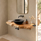 Minimalist Natural Edge Floating Vanity Shelf For Powder Room