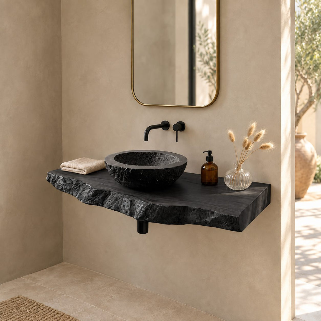 Minimalist Natural Edge Floating Vanity Shelf For Powder Room