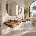 Sculptural Chunky Live Edge Floating Vanity Slab For Spa Bathroom