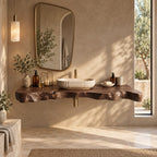 Sculptural Chunky Live Edge Floating Vanity Slab For Spa Bathroom