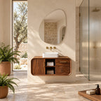 Japandi Rounded Floating Bathroom Vanity With Wave Carved Drawers