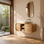 Japandi Rounded Floating Bathroom Vanity With Wave Carved Drawers