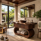 Sculptural Live Edge Bathroom Vanity With Looped Base And Open Shelf