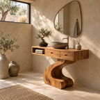 Contemporary Curved Pedestal Bathroom Vanity With 2 Drawers