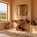 Contemporary Curved Pedestal Bathroom Vanity With 2 Drawers
