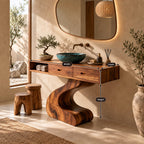 Contemporary Curved Pedestal Bathroom Vanity With 2 Drawers