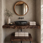 Industrial Burl Edge Floating Bathroom Vanity Set With Lower Plank Shelf