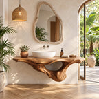 Coastal Sculpted Floating Bathroom Vanity With Driftwood Style Hollow