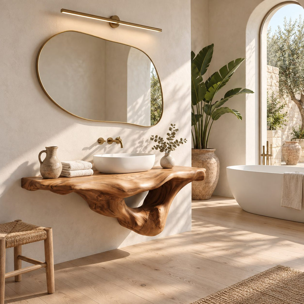 Coastal Sculpted Floating Bathroom Vanity With Driftwood Style Hollow
