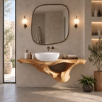 Coastal Sculpted Floating Bathroom Vanity With Driftwood Style Hollow