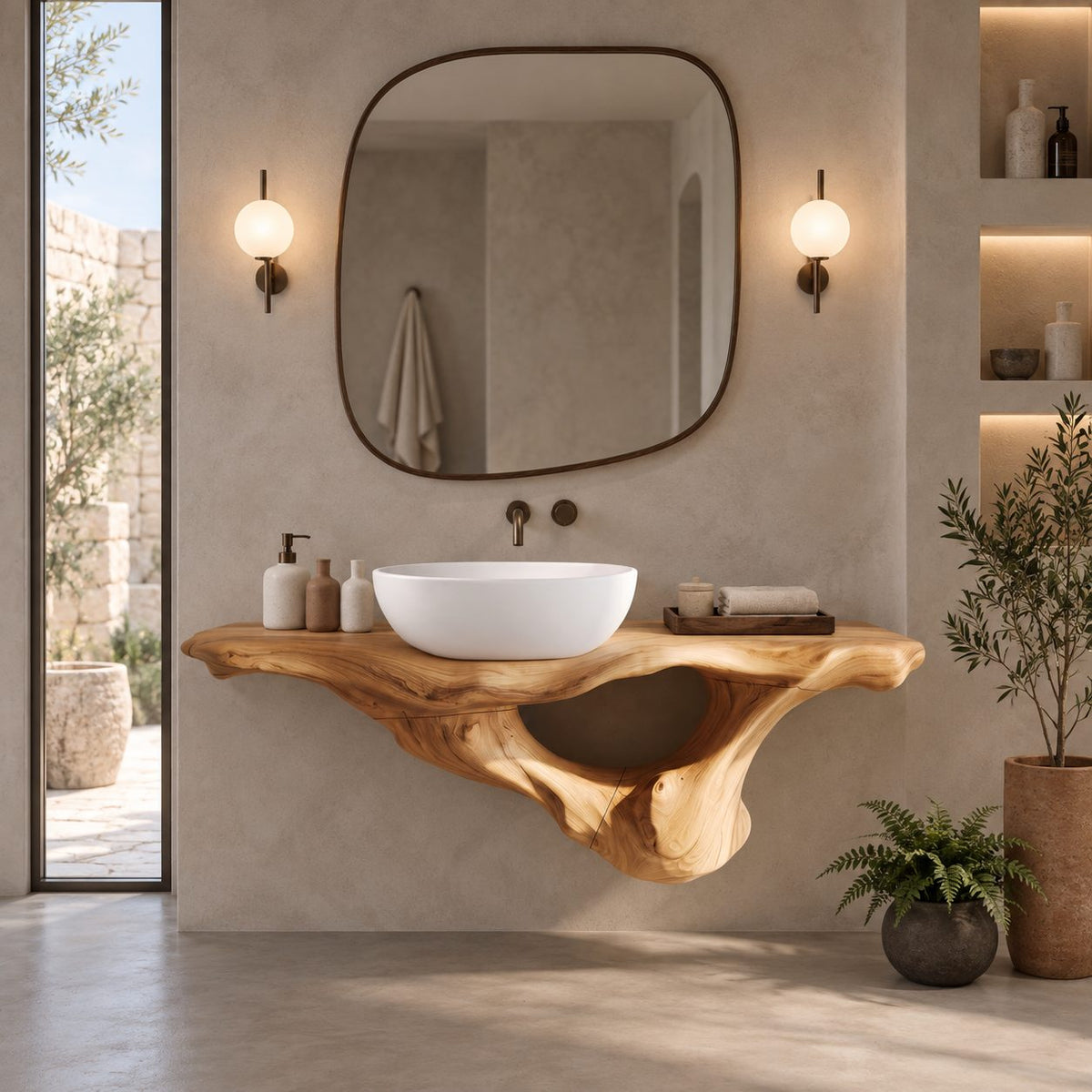 Coastal Sculpted Floating Bathroom Vanity With Driftwood Style Hollow