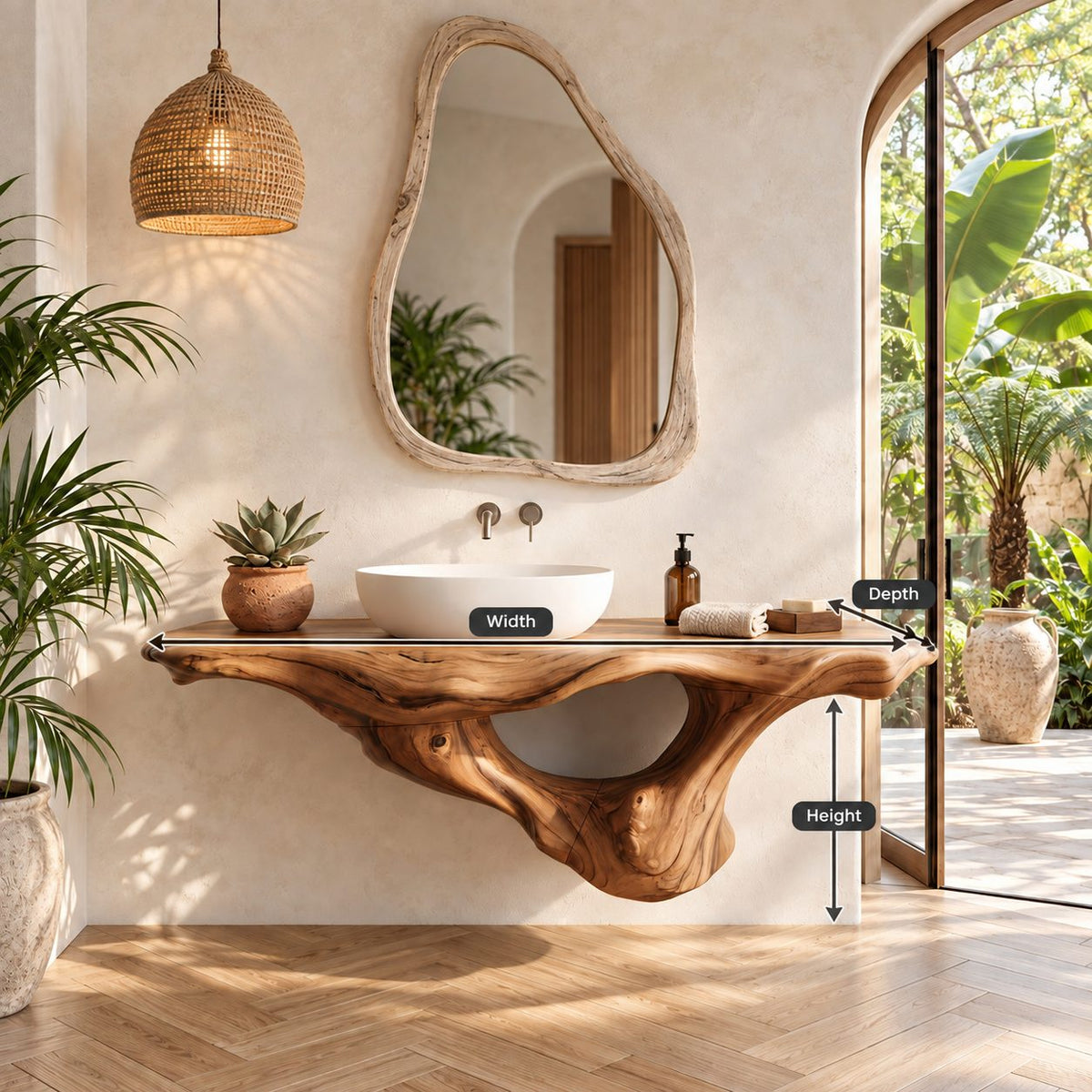 Coastal Sculpted Floating Bathroom Vanity With Driftwood Style Hollow
