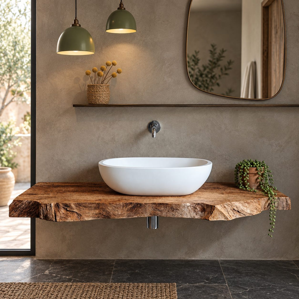 Minimalist Solid Wood Floating Vanity Top With Rough Natural Edge