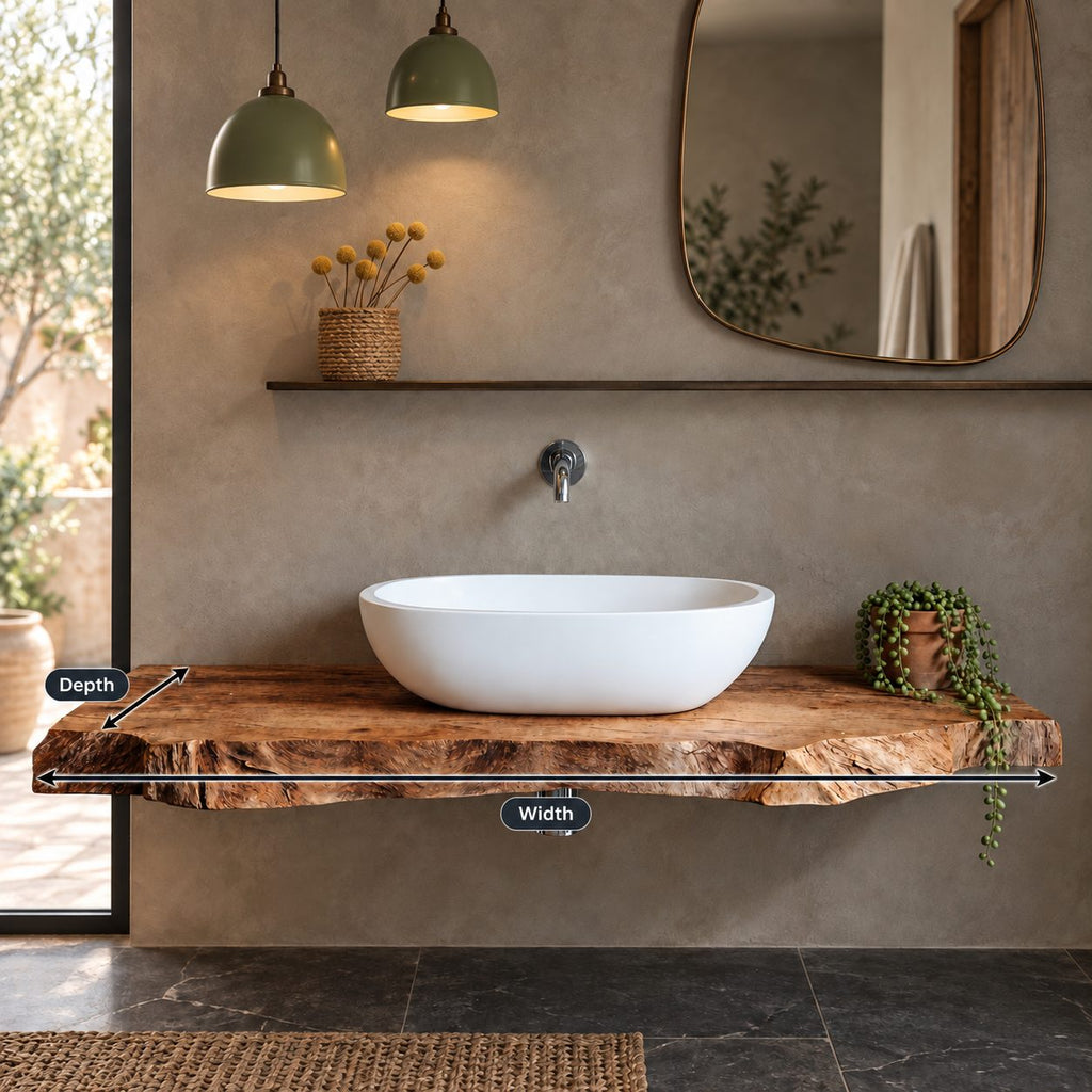 Minimalist Solid Wood Floating Vanity Top With Rough Natural Edge