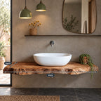 Minimalist Solid Wood Floating Vanity Top With Rough Natural Edge