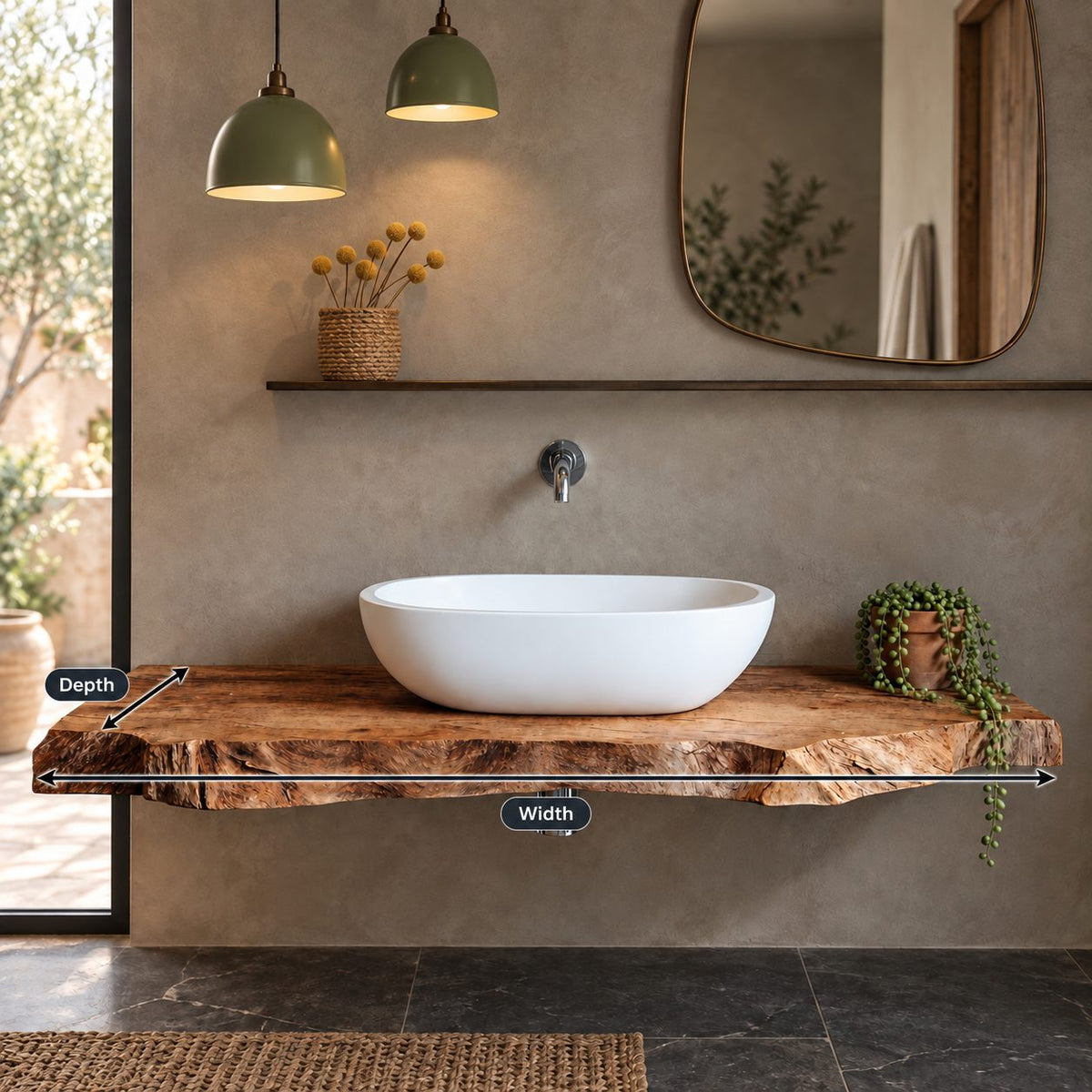 Minimalist Solid Wood Floating Vanity Top With Rough Natural Edge