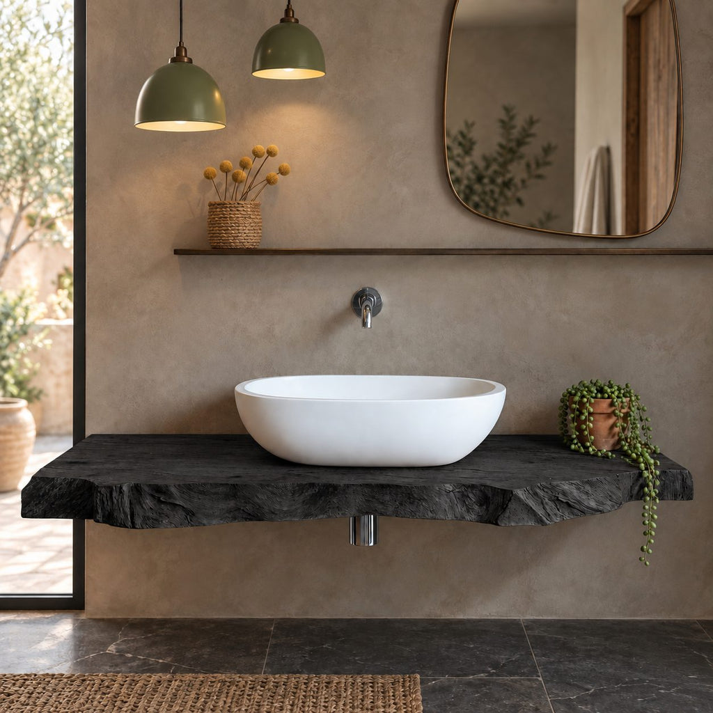 Minimalist Solid Wood Floating Vanity Top With Rough Natural Edge