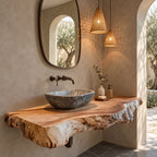 Rustic Thick Slab Floating Bathroom Vanity With Raw Natural Edge