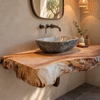 Rustic Thick Slab Floating Bathroom Vanity With Raw Natural Edge