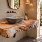 Rustic Thick Slab Floating Bathroom Vanity With Raw Natural Edge