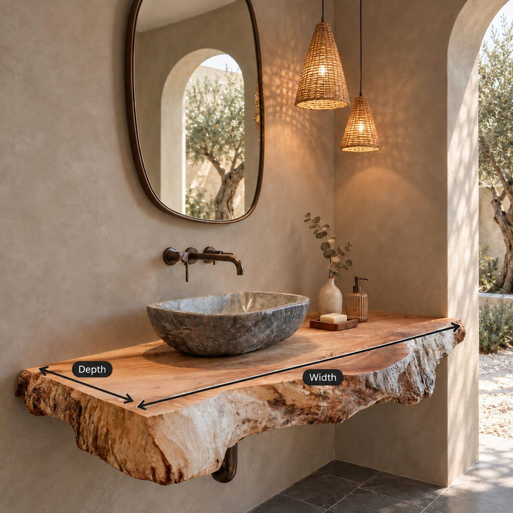 Rustic Thick Slab Floating Bathroom Vanity With Raw Natural Edge