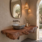 Rustic Thick Slab Floating Bathroom Vanity With Raw Natural Edge