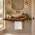 Modern Live Edge Floating Vanity Top With Towel Bar For Powder Room