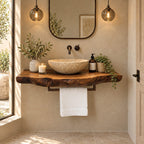 Modern Live Edge Floating Vanity Top With Towel Bar For Powder Room