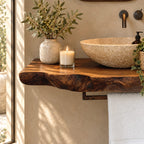 Modern Live Edge Floating Vanity Top With Towel Bar For Powder Room