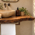 Modern Live Edge Floating Vanity Top With Towel Bar For Powder Room