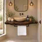 Modern Live Edge Floating Vanity Top With Towel Bar For Powder Room